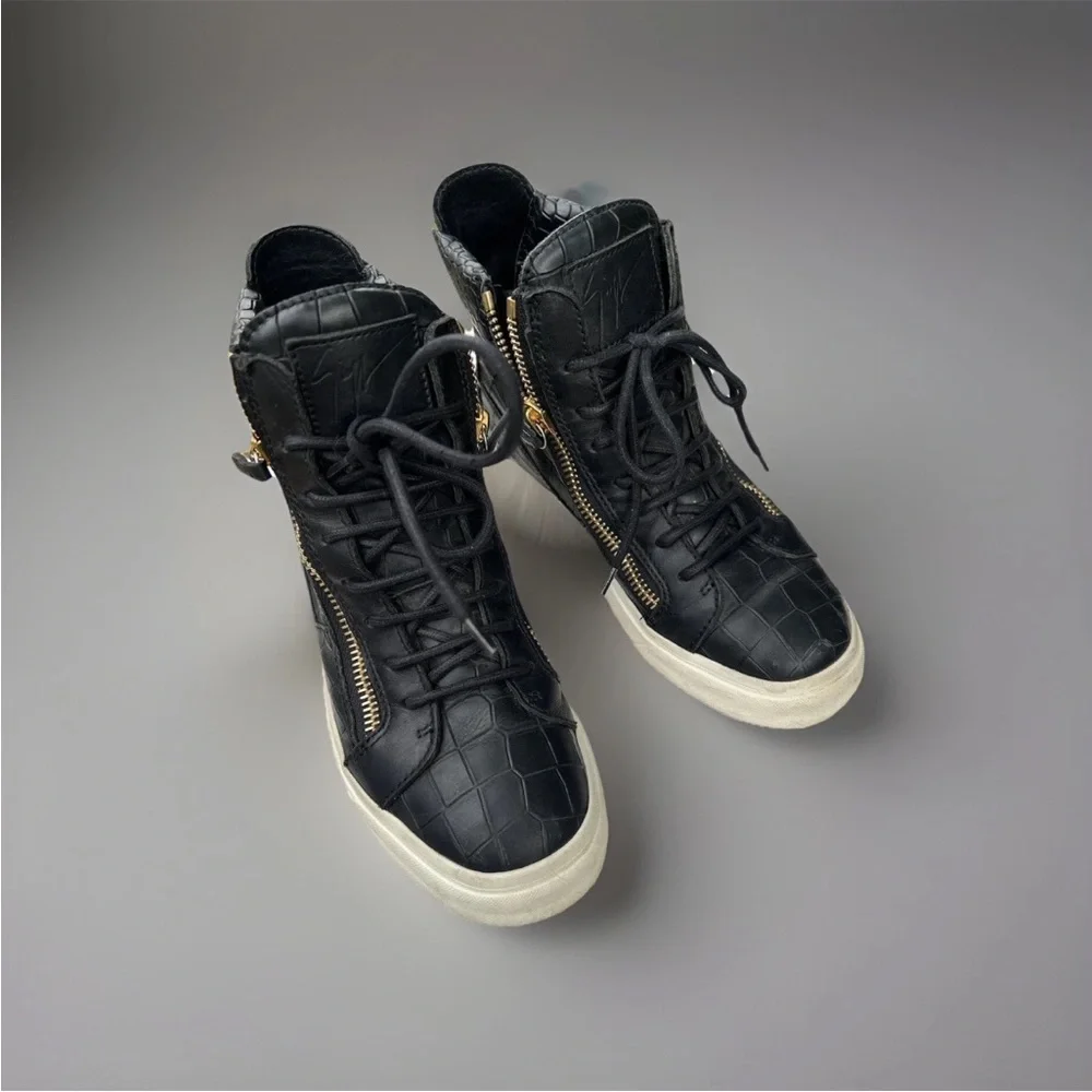 Giuseppe Zanotti Woman Croc Embossed Black Sneakers Size 7 High Top